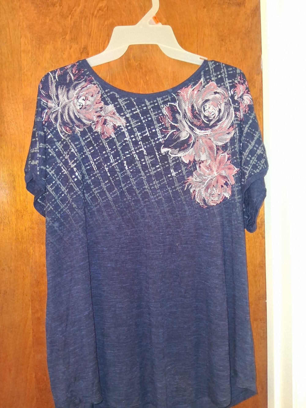 Apt. 9 Navy Scoop Neck Top with Pink Floral Detail